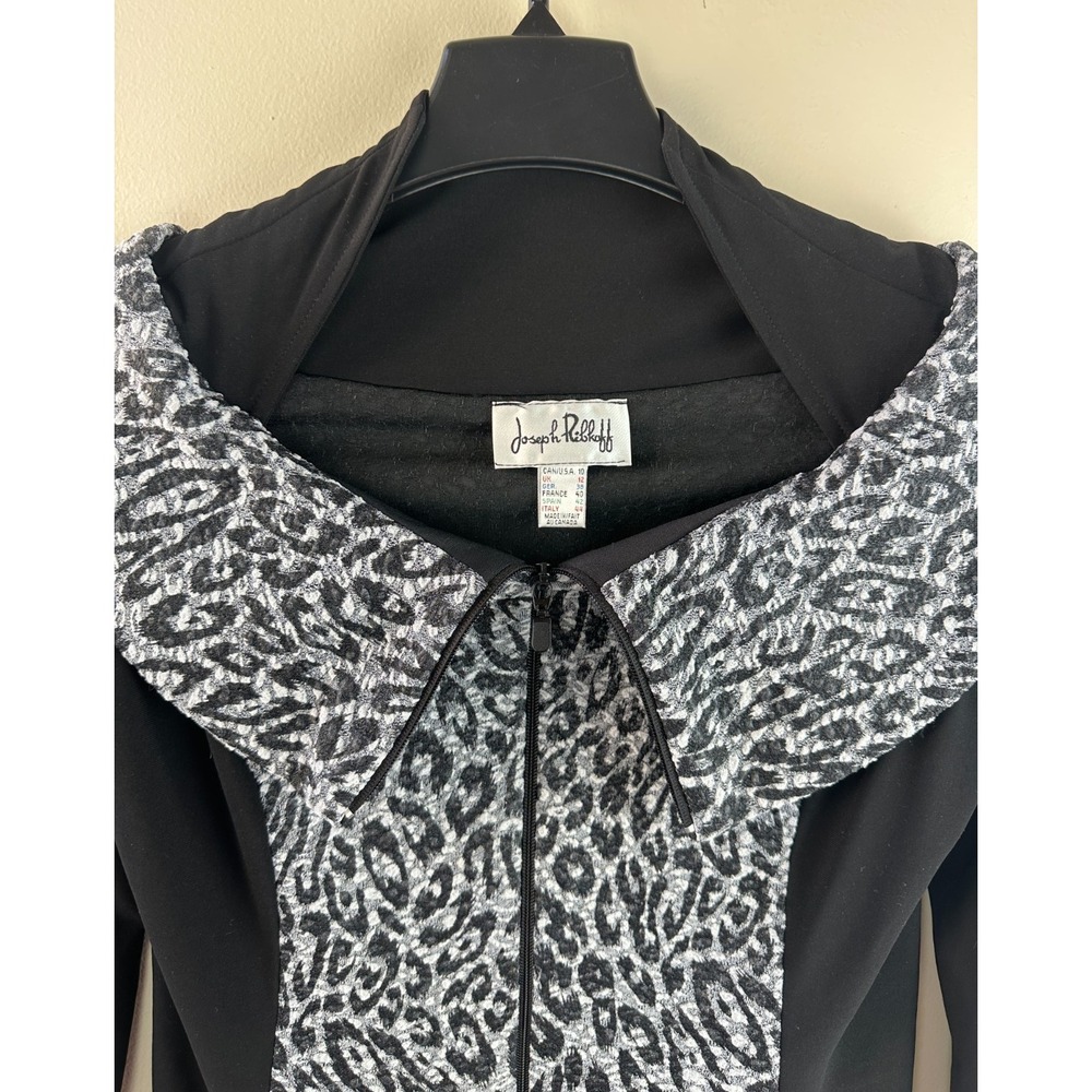 Joseph Ribkoff Women's Size 10 Leopard Print Zip Up Portrait Collar Jacket Grey - Picture 9 of 12